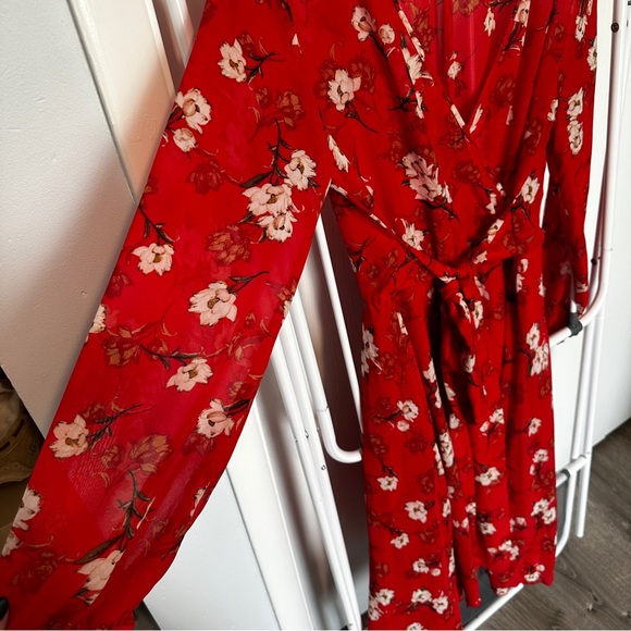 Indigo Rose Flowy Red Wrap Dress - Picture 4 of 9